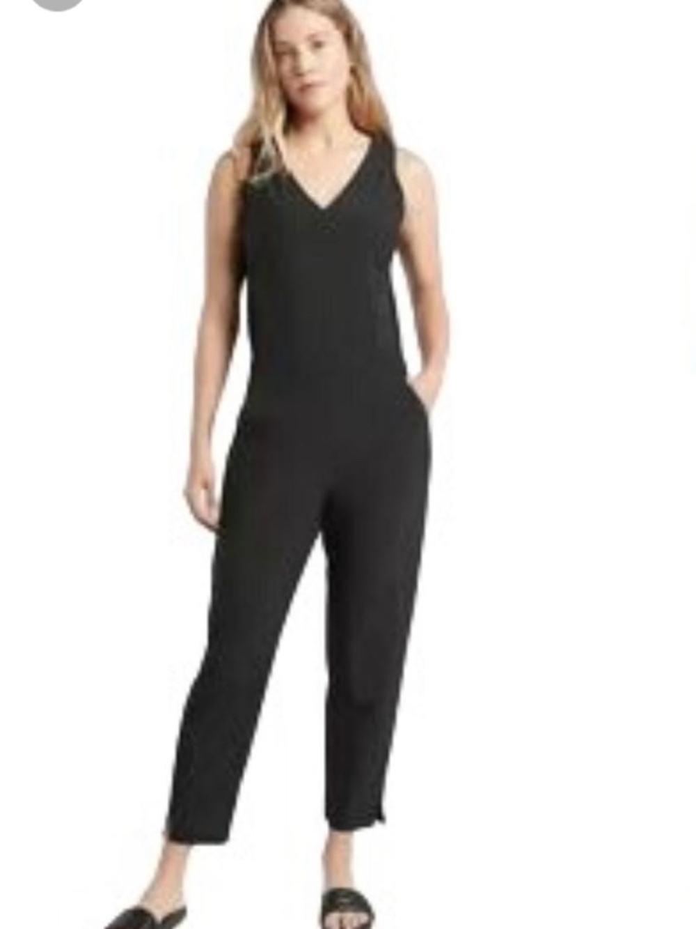 Athleta Classic Black Brooklynn UPF50+ Breathable Stretch Casual V-neck Jumpsuit